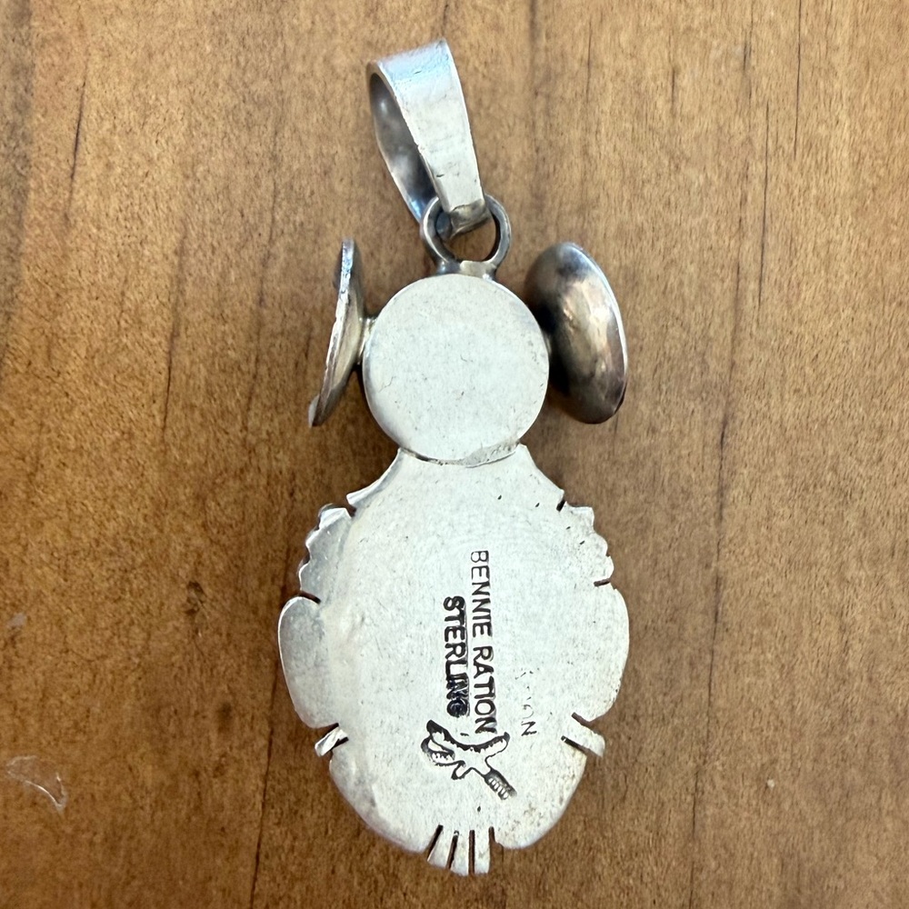 Bennie Ration Kachina Sterling Silver and Turquoise Native American Pendant - Picture 2 of 4